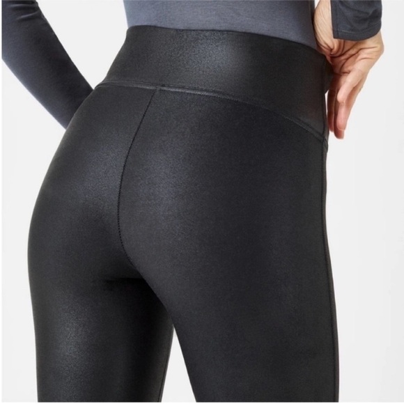 Spanx faux leather leggings women’s black color Sz L 2437 - Picture 3 of 16